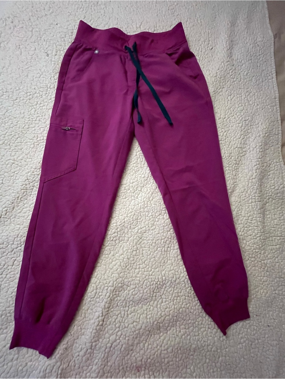 Figs Women's Jogger Pants in Deep Magenta with Black Drawstring
